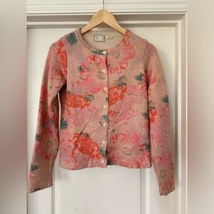 Anthropologie Pink Floral Cardigan